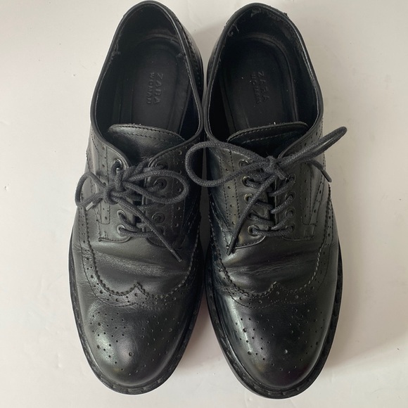 Zara Shoes Women US 6.5 EU 37 Black Brogue Oxford Chunky Lug Sole Platform - Picture 9 of 14